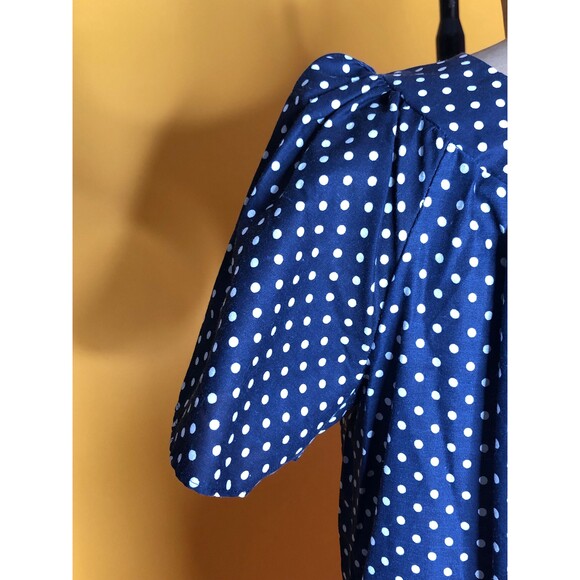 1960s-1970s Red, White, & Blue Polka Dot W/BOW RIBBON Trompe Loeil Print Dress S - Picture 4 of 10